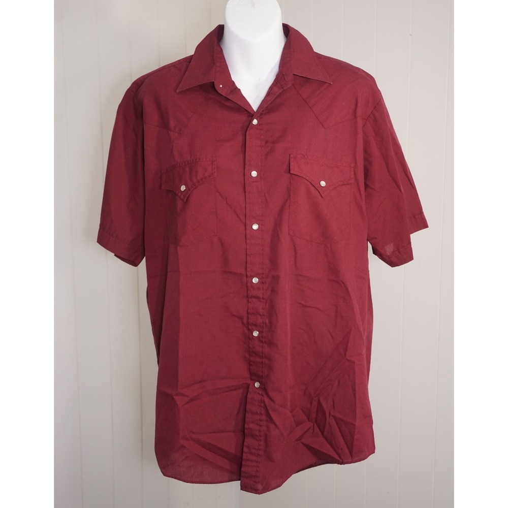 Plains Medium Burgundy Short Sleeve Western Pearl Snap Shirt